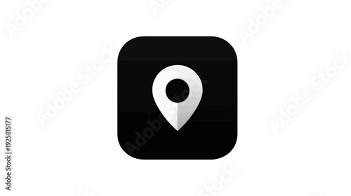 A location pin icon, in shades of white and gray, on a black background, rounded edges