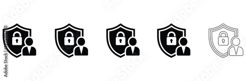 CRM security icon set, consistent and versatile vector collection illustrating essential concepts such as data protection, user access, encryption, and system safety in multiple styles for apps, 