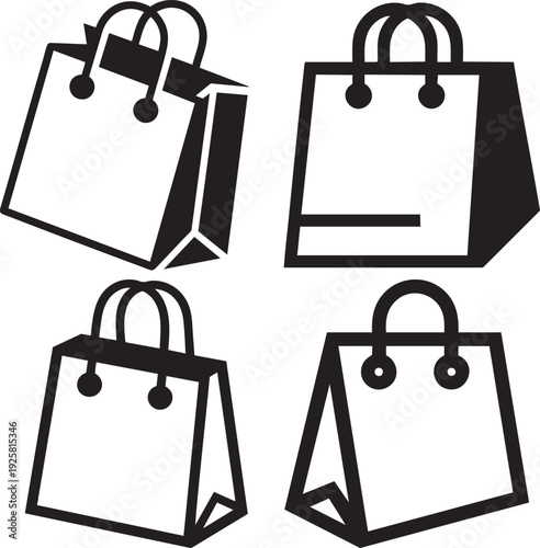 Shopping Bag Outline Icon Set for Retail Store Branding E Commerce Packaging and Fashion Marketing Design
