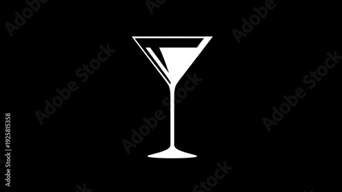 A white silhouette of a martini glass against a black background. Minimalist and elegant design