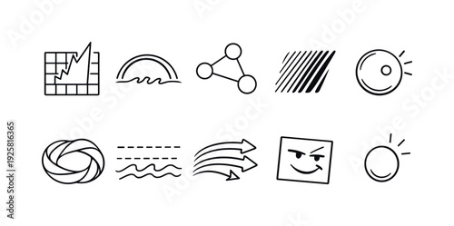 Sarcastic Tone Icons. Line style icons of sarcastic tone identification system: tone spike tile, irony hint arc, phrase mesh node,