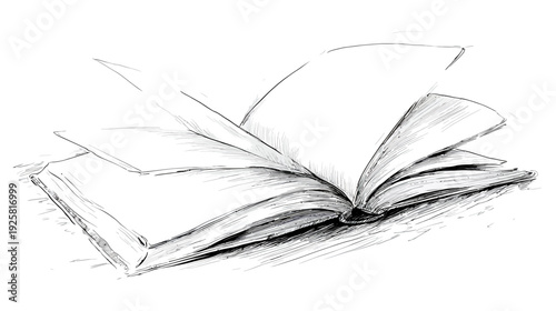 Open book illustration in sketch style with blank pages