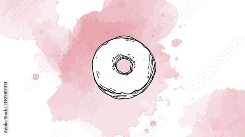 Donut illustration on pink watercolor background for various design purposes