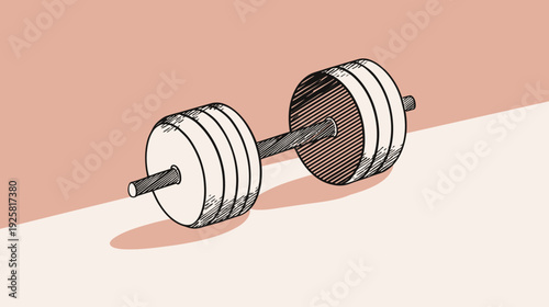 Illustrated barbell on peach background for fitness and exercise concepts