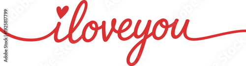 Red Cursive Hand Lettering I Love You With Heart Accent vector illustration