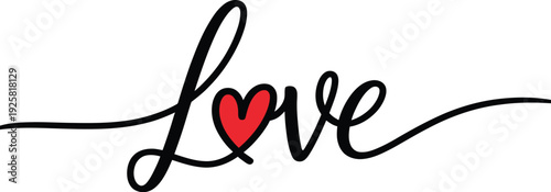 Elegant Black Script Love With Red Heart lettering calligraphy