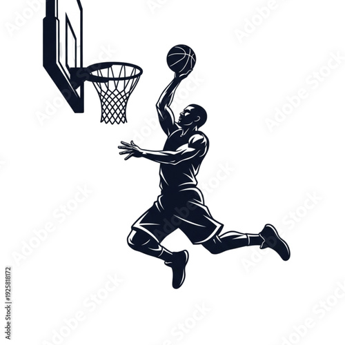 Man playing basketball in mid air isolated on transparent background.