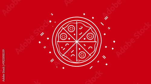 Pizza illustration on red background for food and culinary concepts