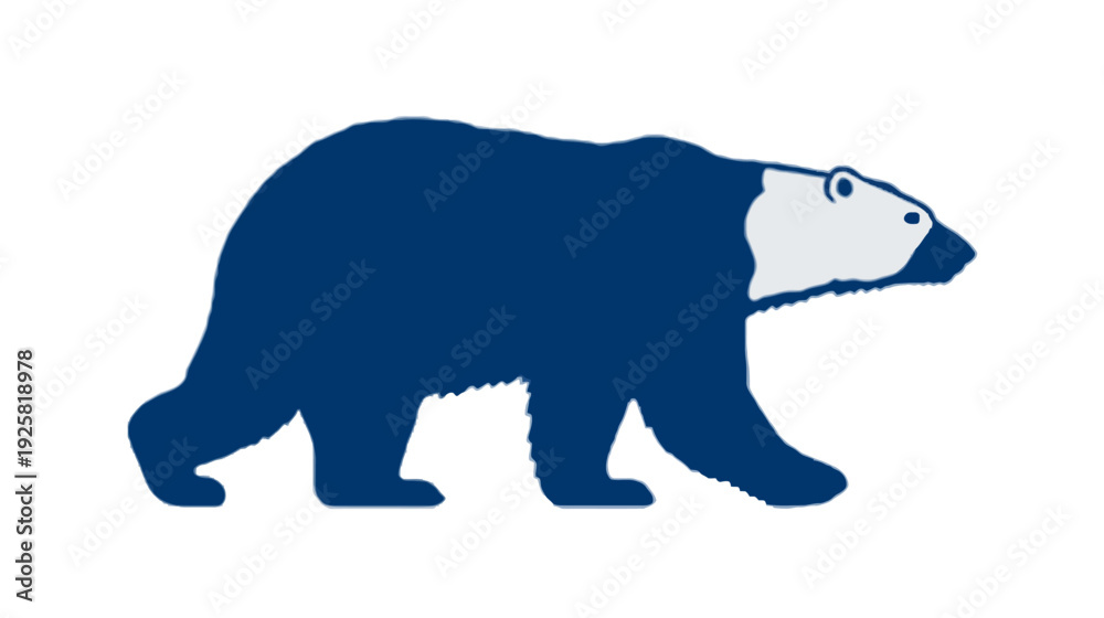 Fototapeta premium A stylized walking bear silhouette with a white face and blue body against a white background