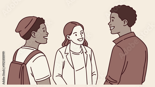 Diverse group of young adults smiling and chatting