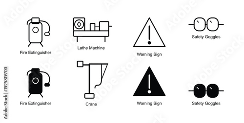 Collection of various icons for safety and warning symbols