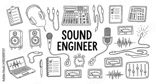 Sound engineer's toolkit: a collection of audio equipment and symbols for music production