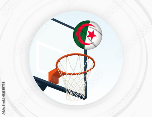 Algeria Flag Themed Basketball in Motion, Scoring Moment in Basketball Game.