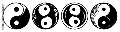 Yin Yang symbols set in minimalist flat design vector illustration for icons and logos