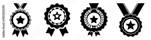 Achievement medals and awards set with ribbons flat design vector illustration scalable graphic