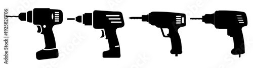 Set of power drill tools black silhouette vector illustration flat design icon pack scalable graphic