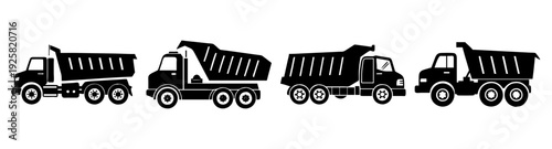 Dump truck fleet silhouette vector icon pack flat design for logistics and construction industry vector illustration