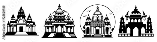Hindu temple silhouette icon pack flat design vector illustration set with domes and architecture details