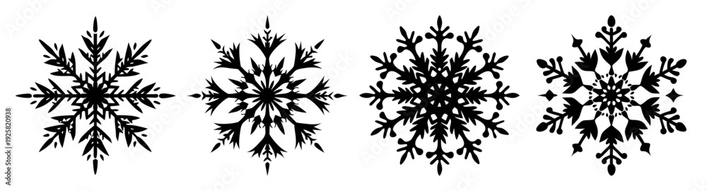 Fototapeta premium Snowflake silhouette icon pack set winter holiday flat design vector illustration scalable art