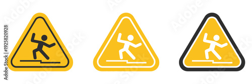 Slippery floor icon collection, vector wet floor signs and warning symbols, isolated for safety signage, hazard prevention, workplace alerts, and digital or print design 
