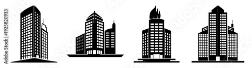 Modern city skyline silhouette vector icon pack flat design urban architecture collection scalable graphic
