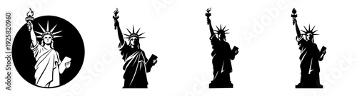 Statue of Liberty silhouette icon pack flat design vector illustration set isolated on black background