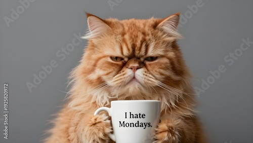 Grumpy cat with coffee