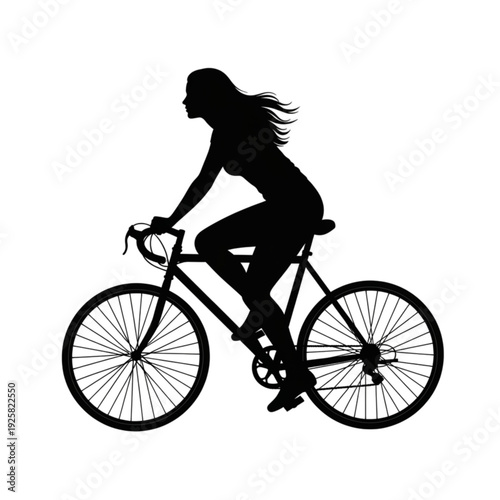 Woman Riding a Bicycle Silhouette Profile isolated on transparent background.