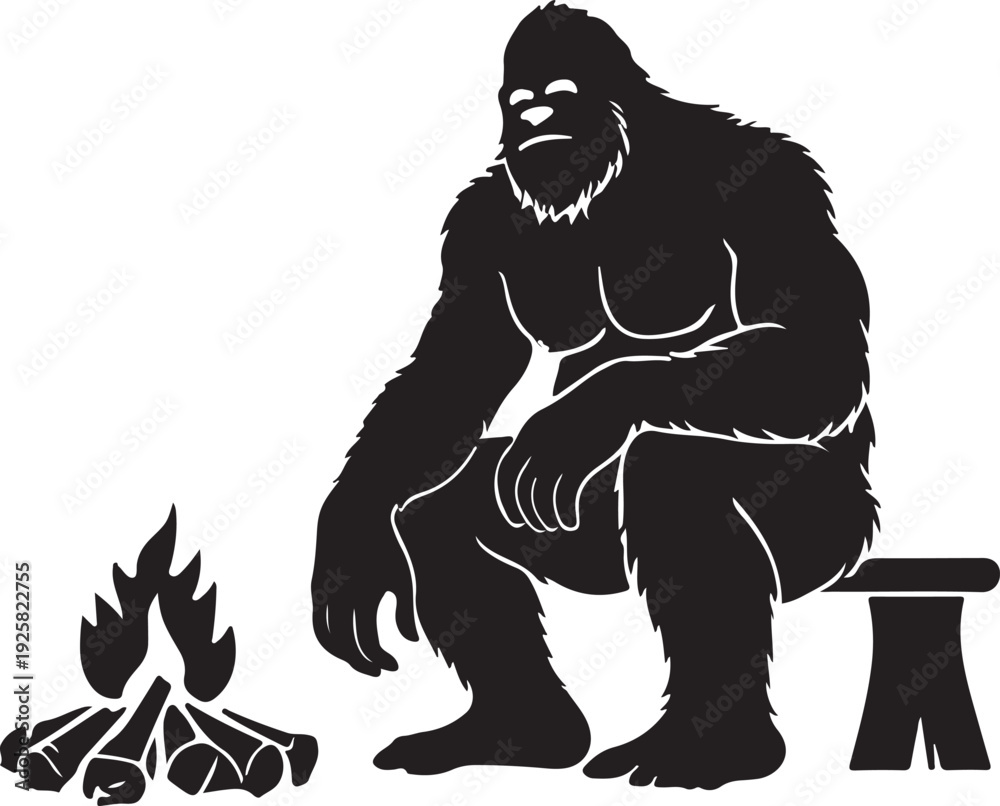 Fototapeta premium bigfoot enjoying campfire camping bigfoot silhouette