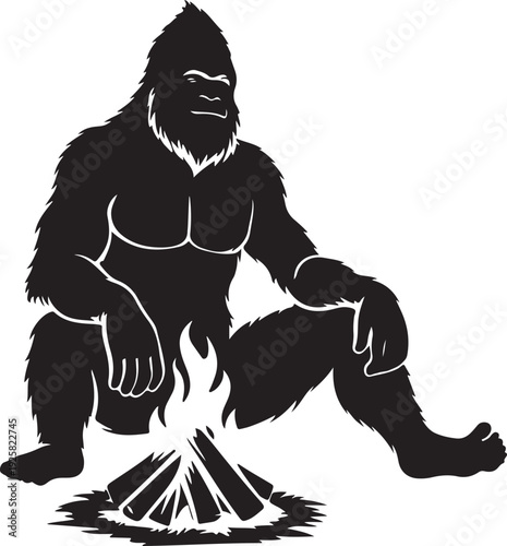 bigfoot enjoying campfire camping bigfoot silhouette