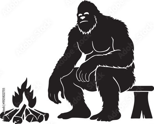 bigfoot enjoying campfire camping bigfoot silhouette