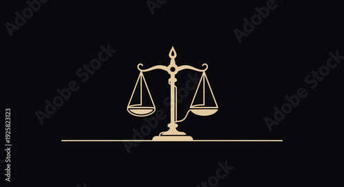 Symbol Of Justice And Balance Depicted With Elegant Gold Scales on Black Background