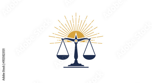 Symbol Of Justice And Balance With Golden Rays And Abstract Silhouette Designs