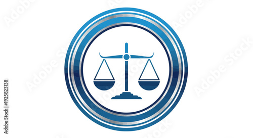 Symbol Of Justice And Balance Represented Within A Blue Circular Emblem Design