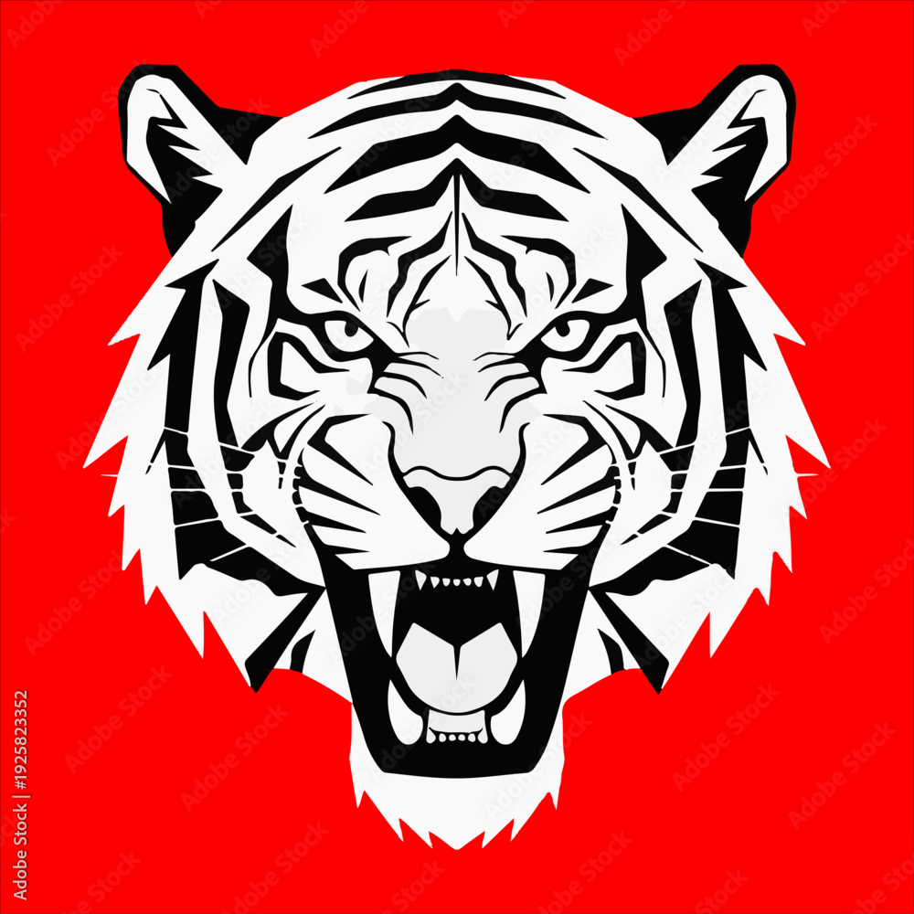 Obraz premium Roaring Tiger Head Vector Silhouette - Fierce Animal Mascot Logo