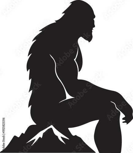bigfoot sitting on the mountain silhouette