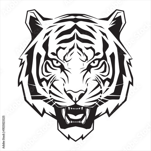 Roaring Tiger Head Vector Silhouette - Fierce Animal Mascot Logo
