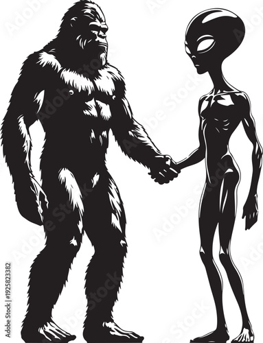bigfoot and alien silhouette