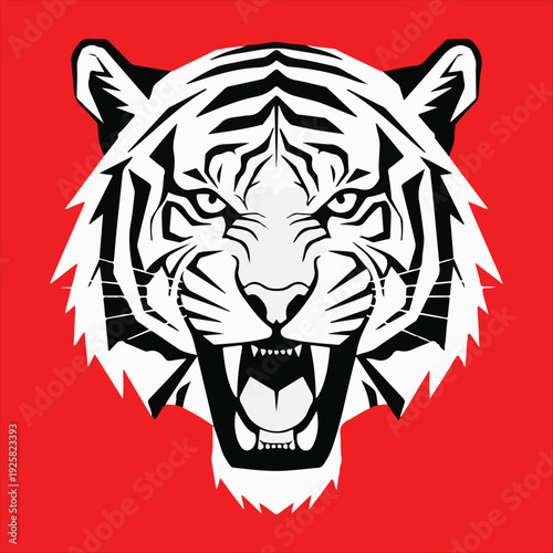 Roaring Tiger Head Vector Silhouette - Fierce Animal Mascot Logo