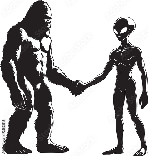 bigfoot and alien silhouette