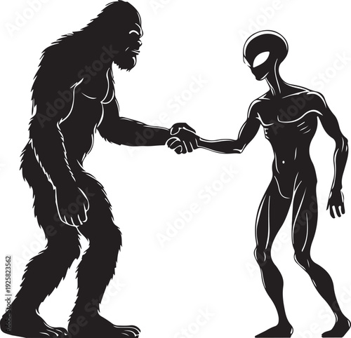 bigfoot and alien silhouette