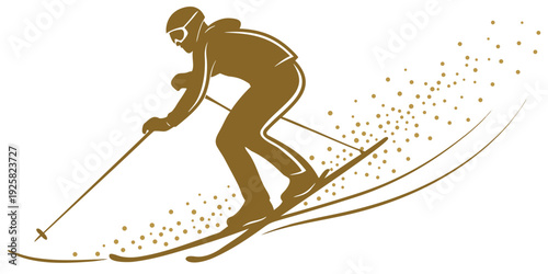 Dynamic action silhouette of a downhill skier, vector