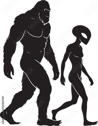 bigfoot and alien silhouette