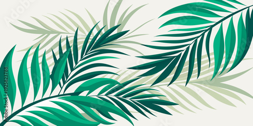 Minimalist tropical green palm leaves, vector
