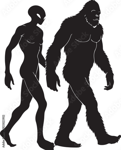 bigfoot and alien silhouette