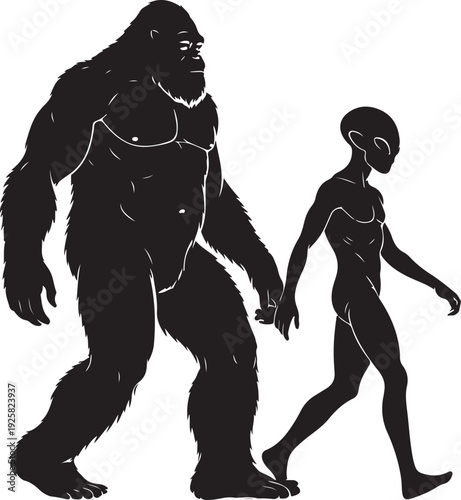 bigfoot and alien silhouette
