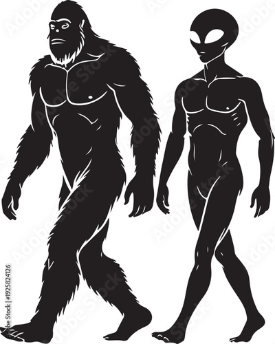 bigfoot and alien silhouette