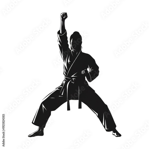 Martial arts athlete in fighting stance isolated on transparent background.