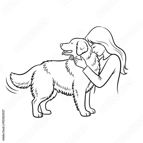 Woman Hugging Golden Retriever Dog isolated on transparent background.