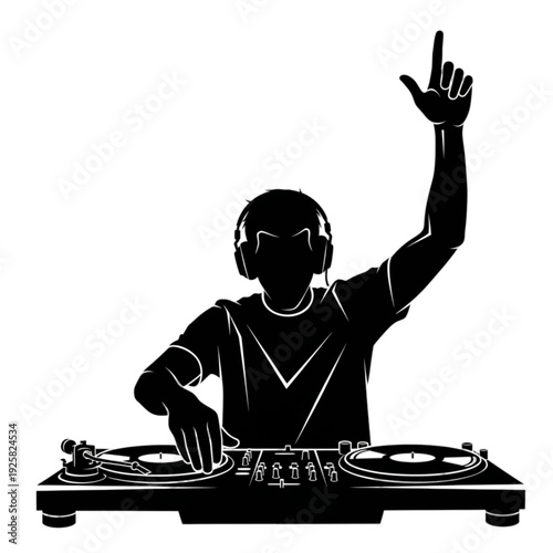 DJ in headphones playing music isolated on transparent background.
